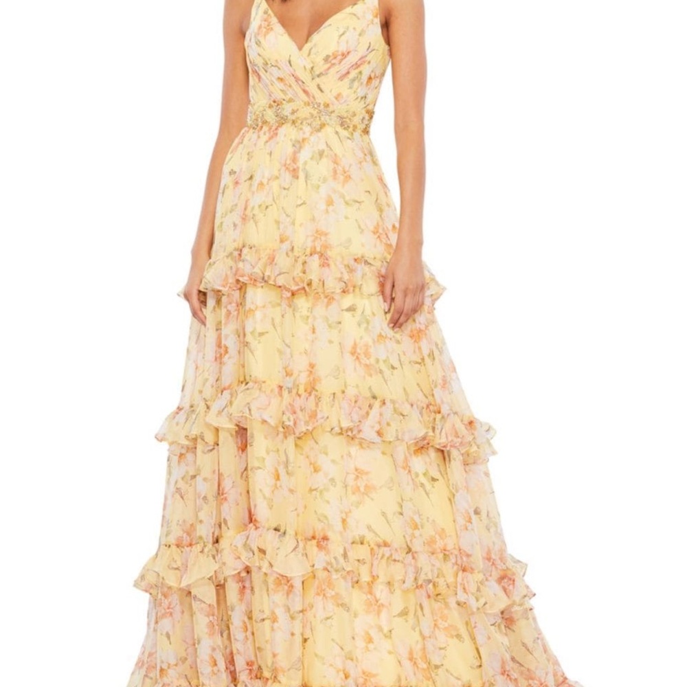 Mac Duggal Floral Yellow Dress